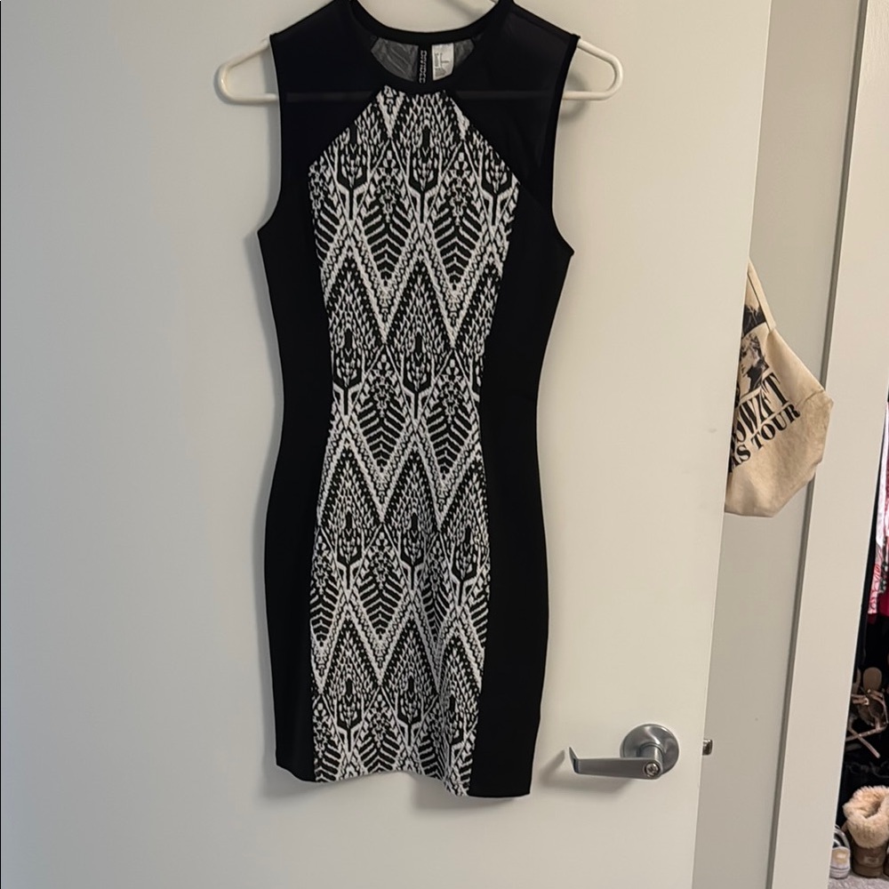 Divided Black and White Geometric Mini Dress